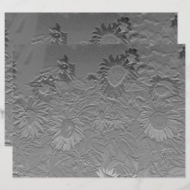 Tournesol Argent Gris Floral Design Découpage (Devant / Derrière)