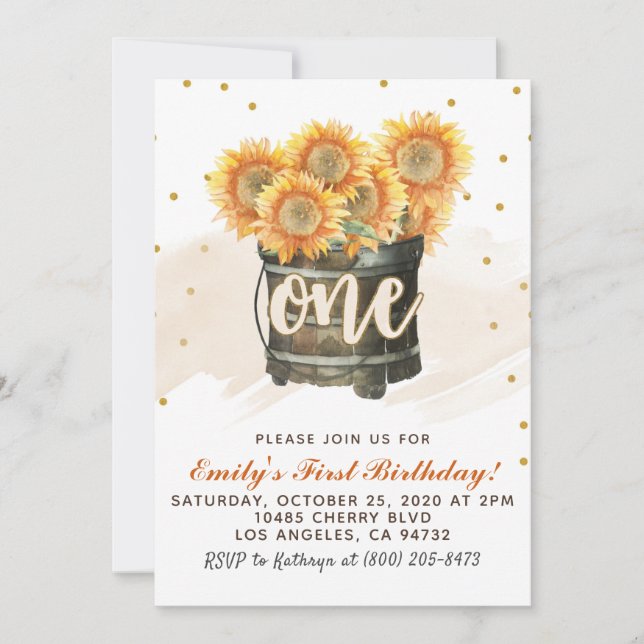Tournesol automne premier anniversaire Invitation (Devant)