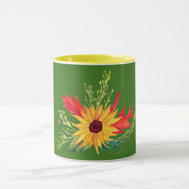 Tournesol Autumn Feuilles tomber Mug (Centre)