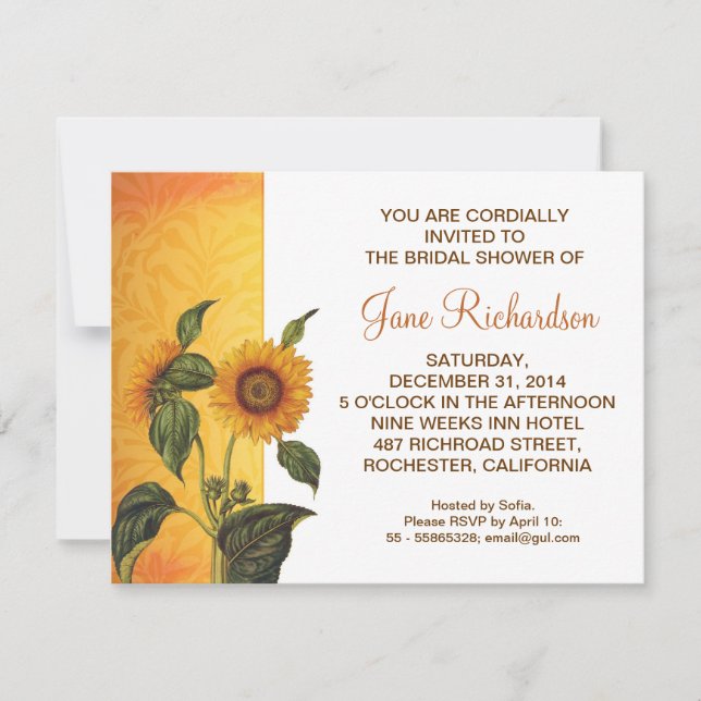 tournesol belles invitations de douche nuptiale (Devant)