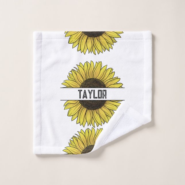 Tournesol blanc Nom du monogramme (Gant de toilette)