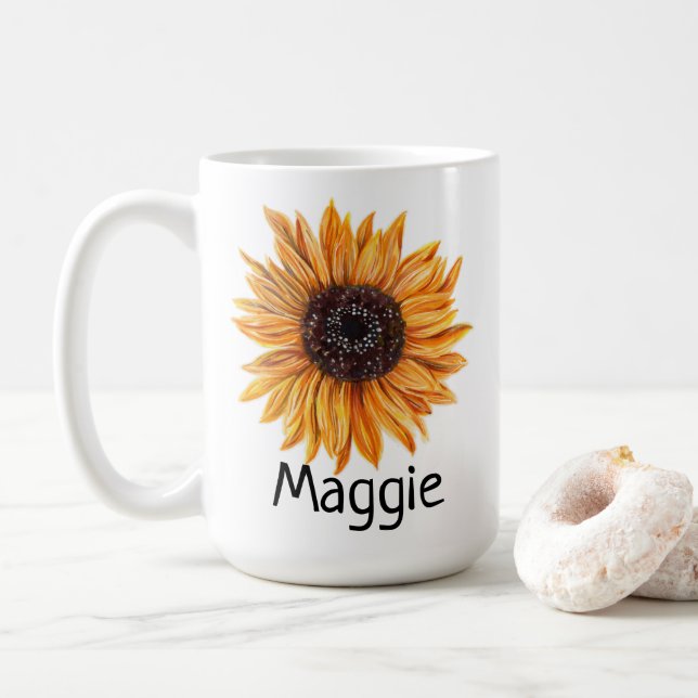 Tournesol Boho doux à droite de 15 oz de café Mug (Avec donut)