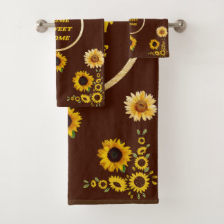 Tournesol Brown et jaune Ensemble de serviettes tr