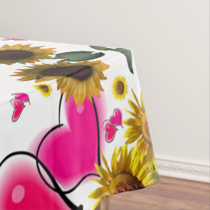 Tournesol Coeurs roses Nappe