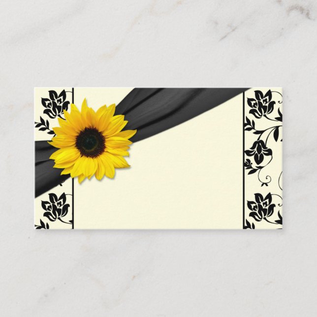 Tournesol Crème Noire Florale Mariage Cartes de Pl (Devant)