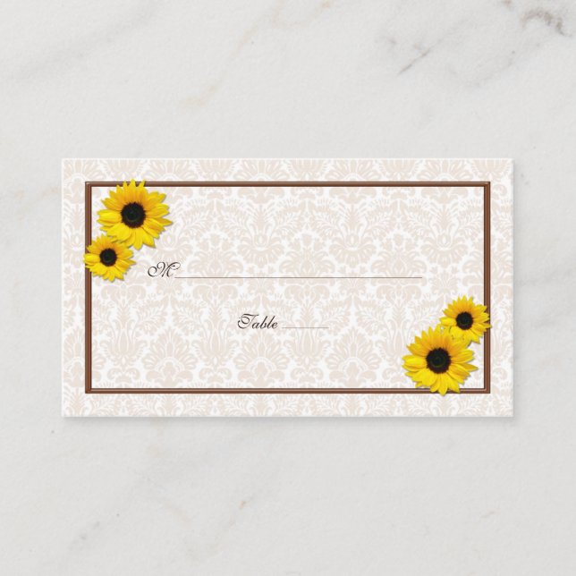 Tournesol Damas Floral Mariage Cartes de Place (Devant)