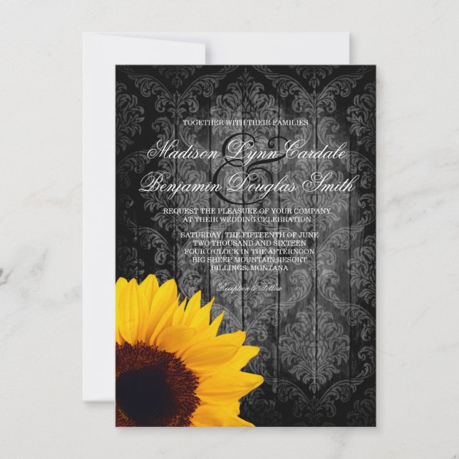Tournesol Damas vintage Faire-part de mariage rust (Devant)