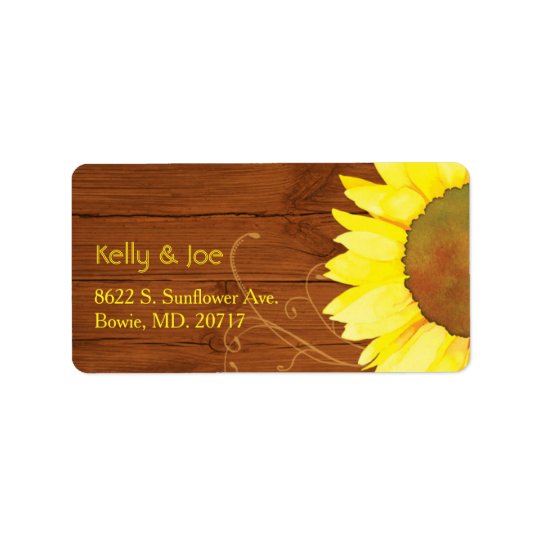 Tournesol d'aquarelle sur le mariage en bois étiquette d'adresse