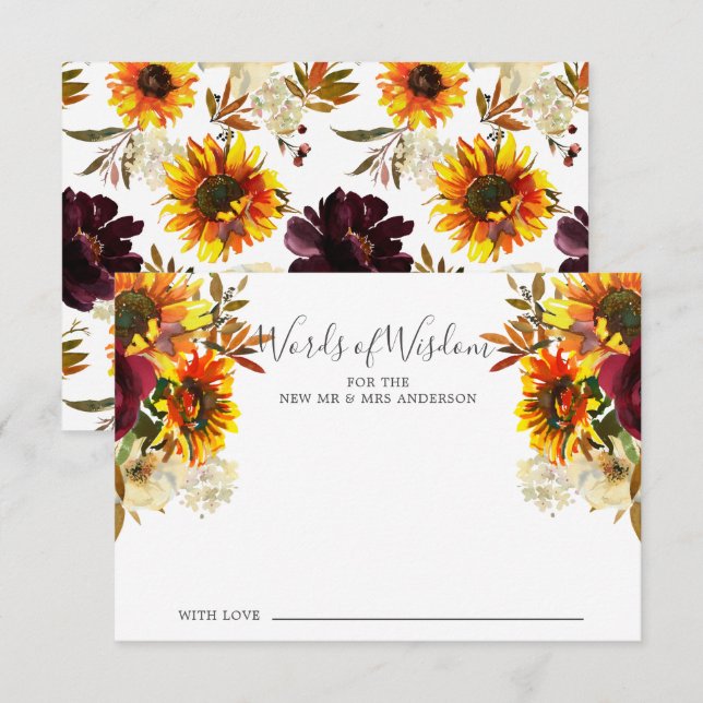 Tournesol d'automne Floral Mots de sagesse Carte (Devant / Derrière)
