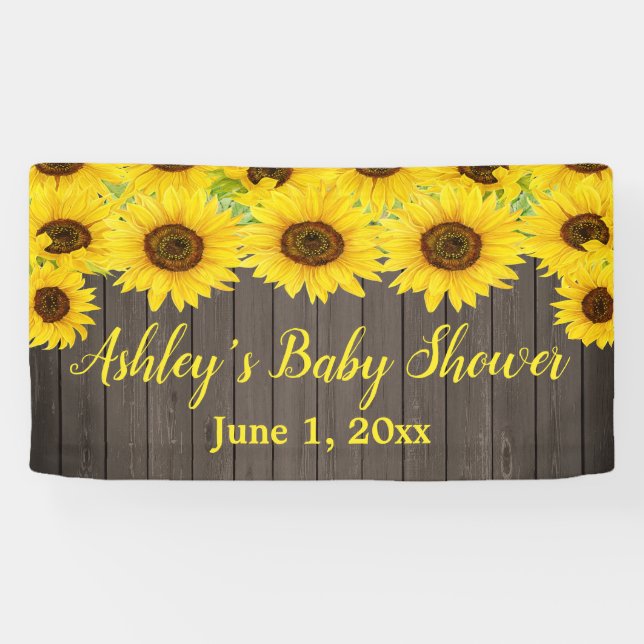 Tournesol Delft Baby shower Bannière Bois Rustique (Horizontal)