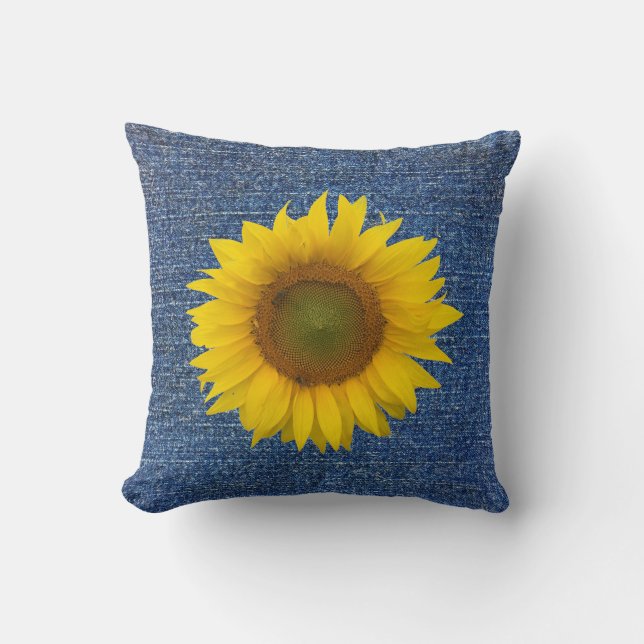 Tournesol Denim Regardez Oreiller à lancer rustiqu (Recto)