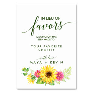 Tournesol d'été en guise de favoris Carte Mariage