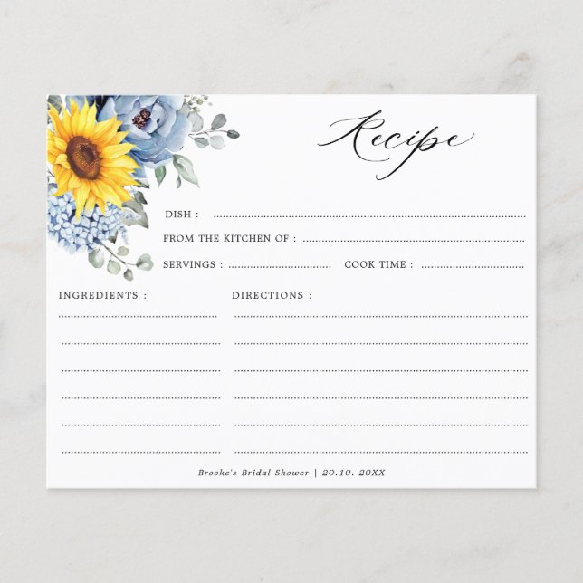 Tournesol Dusty Bleu Ardoise Peony Floral Recette (Devant)