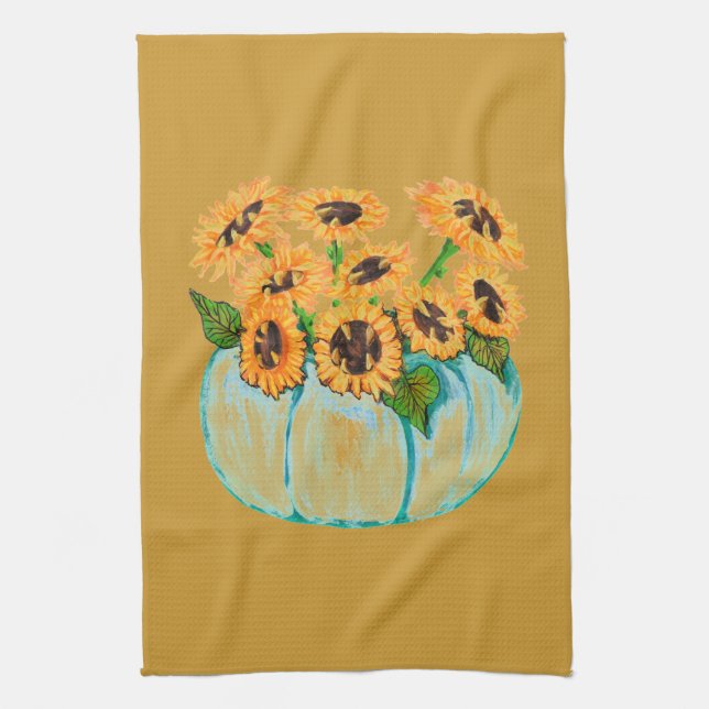 tournesol en bleu vase citrouille serviette de cui (Vertical)