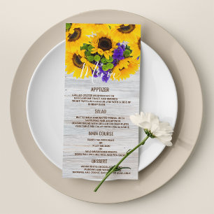 Tournesol en bois blanc rustique Mariage Menu