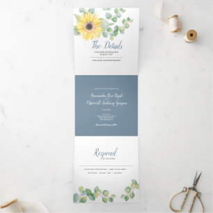 Tournesol et Eucalyptus Triplé Mariage Invitation