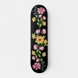 Tournesol et Fleurs sauvages sur skateboard noir