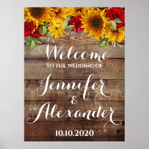 Tournesol et Rose Affiche de bienvenue Mariage rus