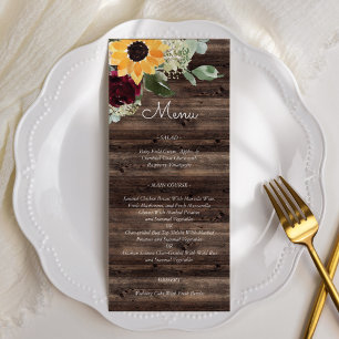 Tournesol et Rose Rustic Wood Menu Mariage
