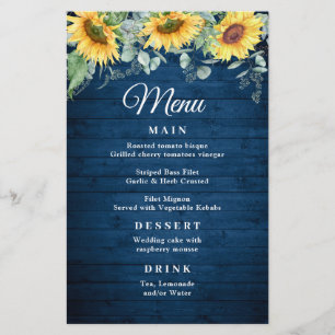 Tournesol Eucalyptus Rustic Blue Wood Menu Mariage