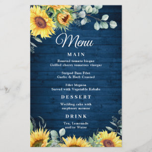 Tournesol Eucalyptus Rustic Blue Wood Menu Mariage