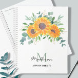 Tournesol Eucalyptus Vert Rendez-vous sur mesure<br><div class="desc">Ce planificateur de rendez-vous fleuris est décoré de tournesols aquarelles,  d'eucalyptus et de feuillage dans les tons jaune,  vert et or. Facilement personnalisable avec votre nom et monogramme. Parce que nous créons notre oeuvre,  vous ne trouverez pas cette image exacte d'autres designers. Aquarelle originale © Michele Davies.</div>