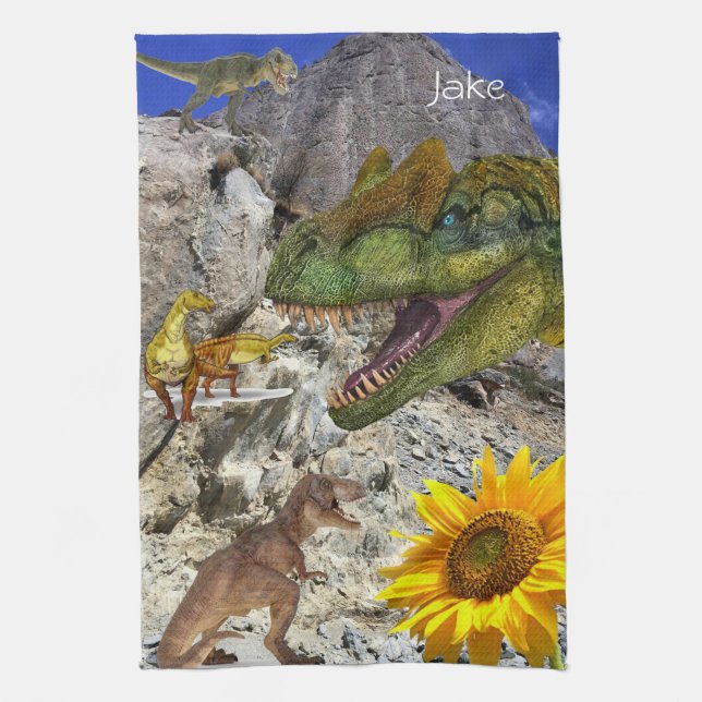 Tournesol Floral Dinosaur serviette de cuisine (Vertical)