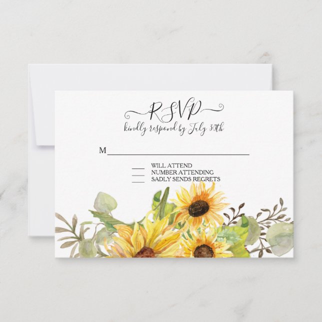 Tournesol Floral Russe Aquarelle Wreath RSVP (Devant)
