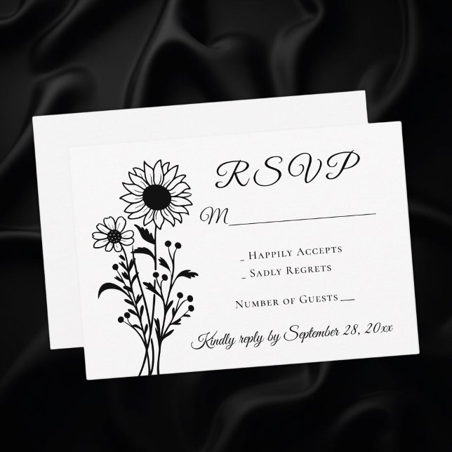 Tournesol floral rustique RSVP Mariage noir blanc (Créateur téléchargé)