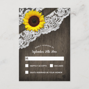 Tournesol Grange Bois et Cartes RSVP de mariage de