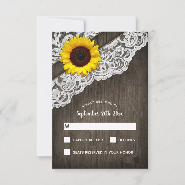 Tournesol Grange Bois et Cartes RSVP de mariage de (Devant)