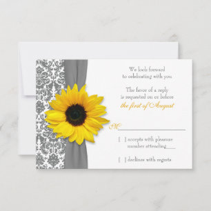 Tournesol gris jaune Mariage damassé Réponse RSVP