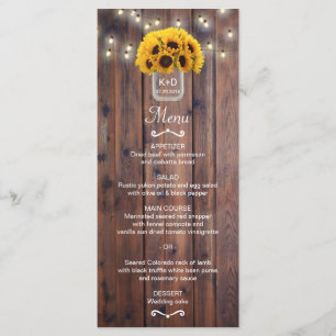 Tournesol Jar String Lights Rustic Mariage Menu