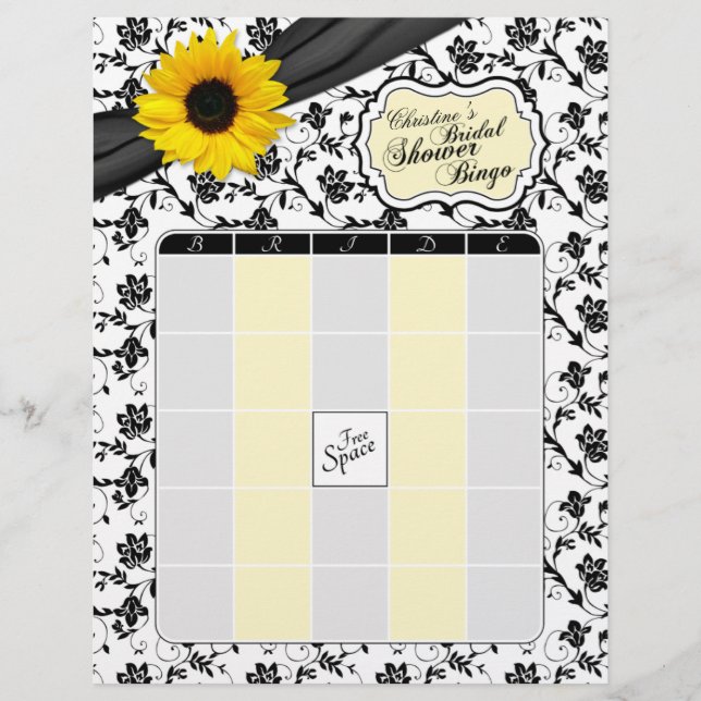 Tournesol jaune Fleur noire Bingo Baby Shower (Devant)