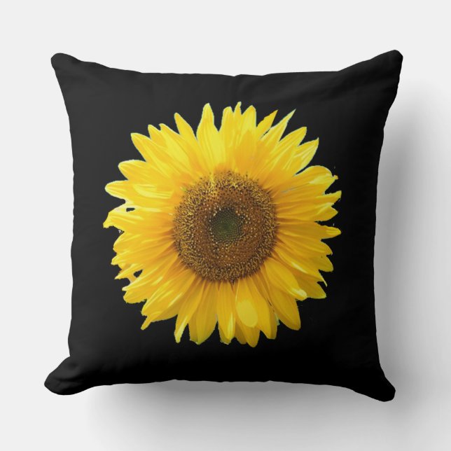 Tournesol jaune moderne sur un coussin de jet noir (Recto)