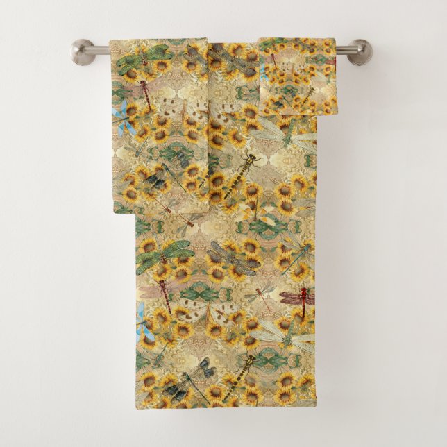  Tournesol jaune rétro libellules multicolores (En situation)