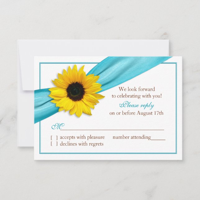 Tournesol Jaune Ruban Bleu Aqua Réponse Mariage RS (Devant)