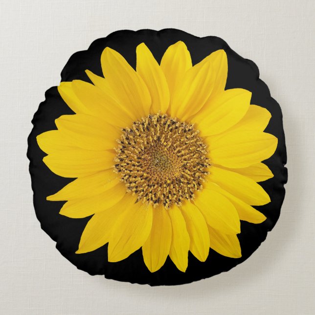 Tournesol jaune simple sur Coussin rond noir (Devant)