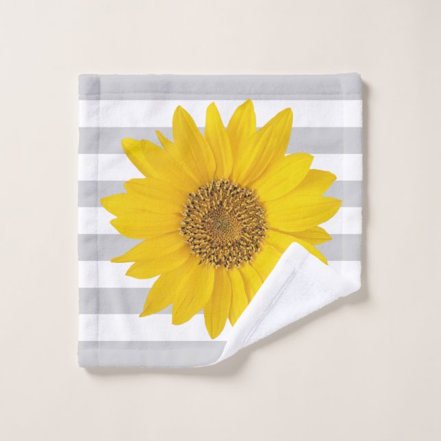 Tournesol jaune sur bandes blanches et grises (Gant de toilette)