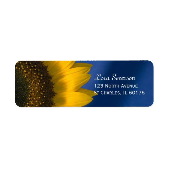 Tournesol jaune sur l'adresse de retour bleue étiquette d’adresse retour