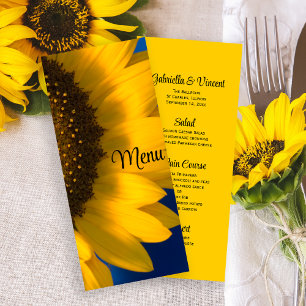 Tournesol jaune sur le menu Mariage bleu