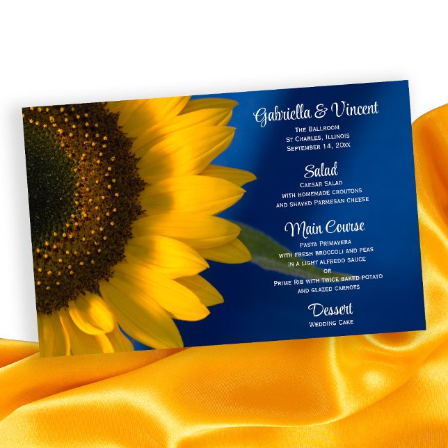 Tournesol jaune sur le menu Mariage bleu (Créateur téléchargé)