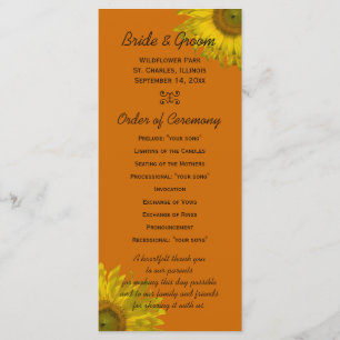 Tournesol jaune sur le programme de mariage orange