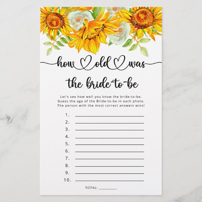 Tournesol l'âge était le jeu de la future mariée (Devant)