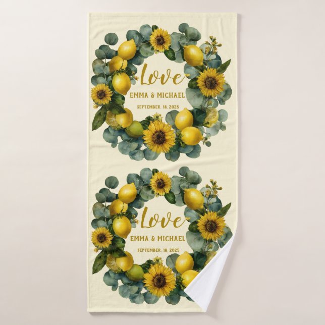 Tournesol Lemon Wreath Love Design (Serviette de bain)