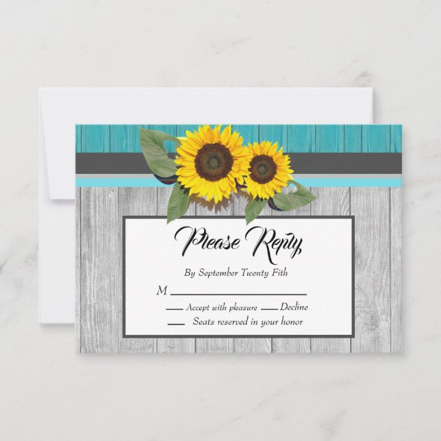 Tournesol Mariage rustique Turquoise en bois gris  (Devant)