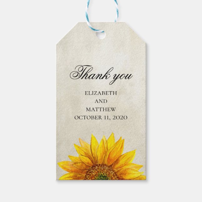 Tournesol. Merci rustique. Étiquette de cadeau de  (Devant)