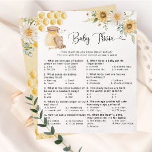 Tournesol miel ours Bébé trivia jeu de baby shower