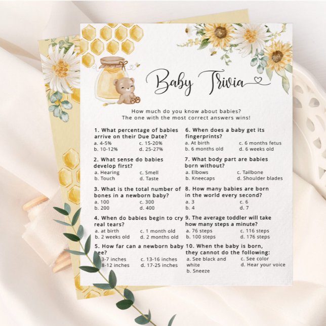 Tournesol miel ours Bébé trivia jeu de baby shower (Créateur téléchargé)