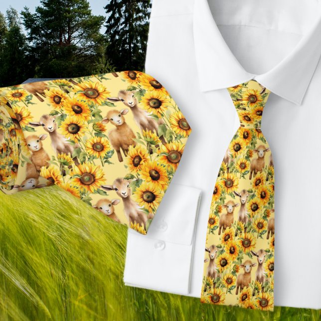 Tournesol Motif Cravate Jaune Avec Animaux De Ferm (Créateur téléchargé)